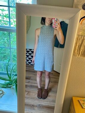 Free People Herringbone Mini Dress with Mock Turtleneck